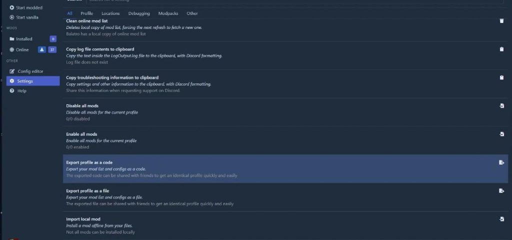 Enable and disable mods